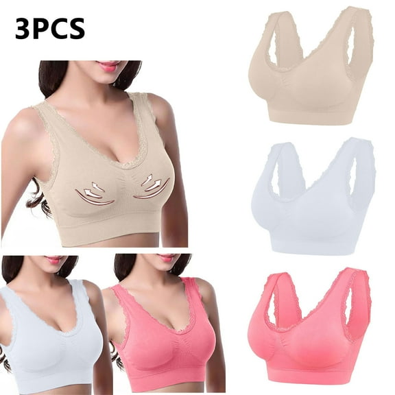 Lovskoo 3Pc Women's Sports Bra Lace Cami Bra Wireless Tank Top Bra Comfortable Everyday Bras For Women Leisure Watermelon Red