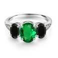 thumbnail image 2 of Gem Stone King 10K White Gold Green Nano Emerald Black Onyx and White Lab Grown Diamond 3 Stone Engagement Ring for Women (1.59 Cttw, Gemstone Birthstone, Available in Size 5, 6, 7, 8, 9), 2 of 5