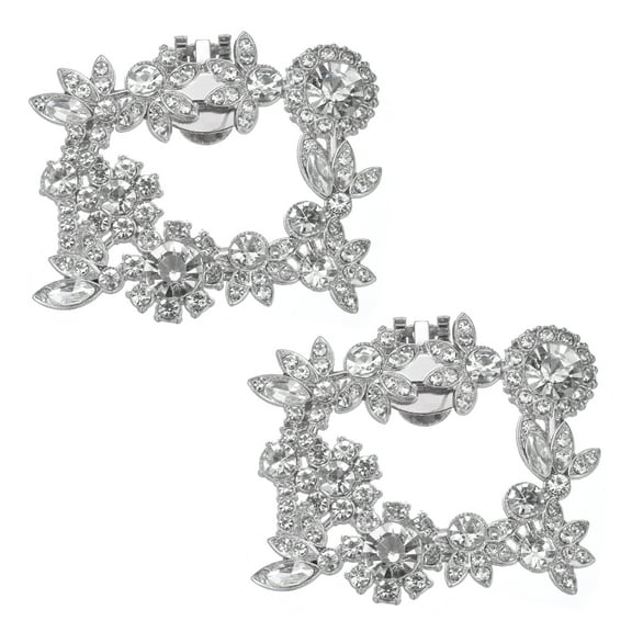 Uxcell 2pcs Rhinestone Shoe Clips Shoes Square Decoration Accessories for Women, Silver Tone