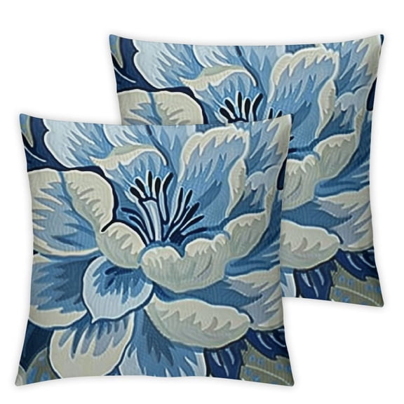 BANET Blue and Beige Peony Floral Pillow Covers Decorative Cushion Cover for Bedroom Sofa Set of 2 12x12in