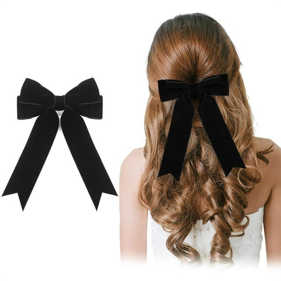 Black Velvet Hair Bows,Large Hair Clip with Ribbon,Elegant Non-Slip Hairpin Fastener,Perfect Gifts for Girls and Women,Hair Accessories for Back to School Home Party