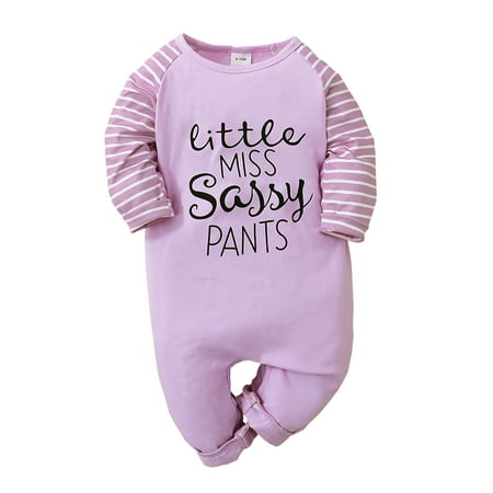 

NZRVAWS Newborn Baby Girls Romper 3 Months Baby Girls Jumpsuit Onesies Bodysuit 6 Months Baby Girls Long Sleeve Letter Print Splice Stripe Round Neck Romper Purple