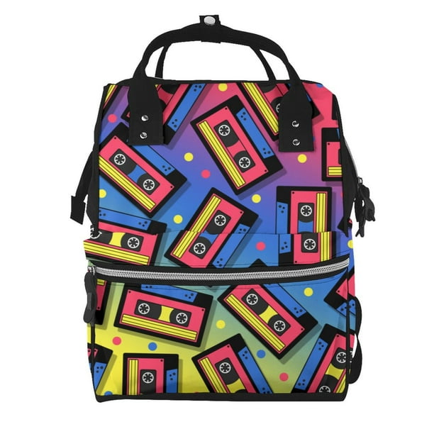 Disketp Vintage Audio Cassettes Mochila de Pañales de Gran Capacidad con Múltiples Bolsillos, Mochila de Viaje Multifuncional para Bebé, Unisex, Moderna y Resistente