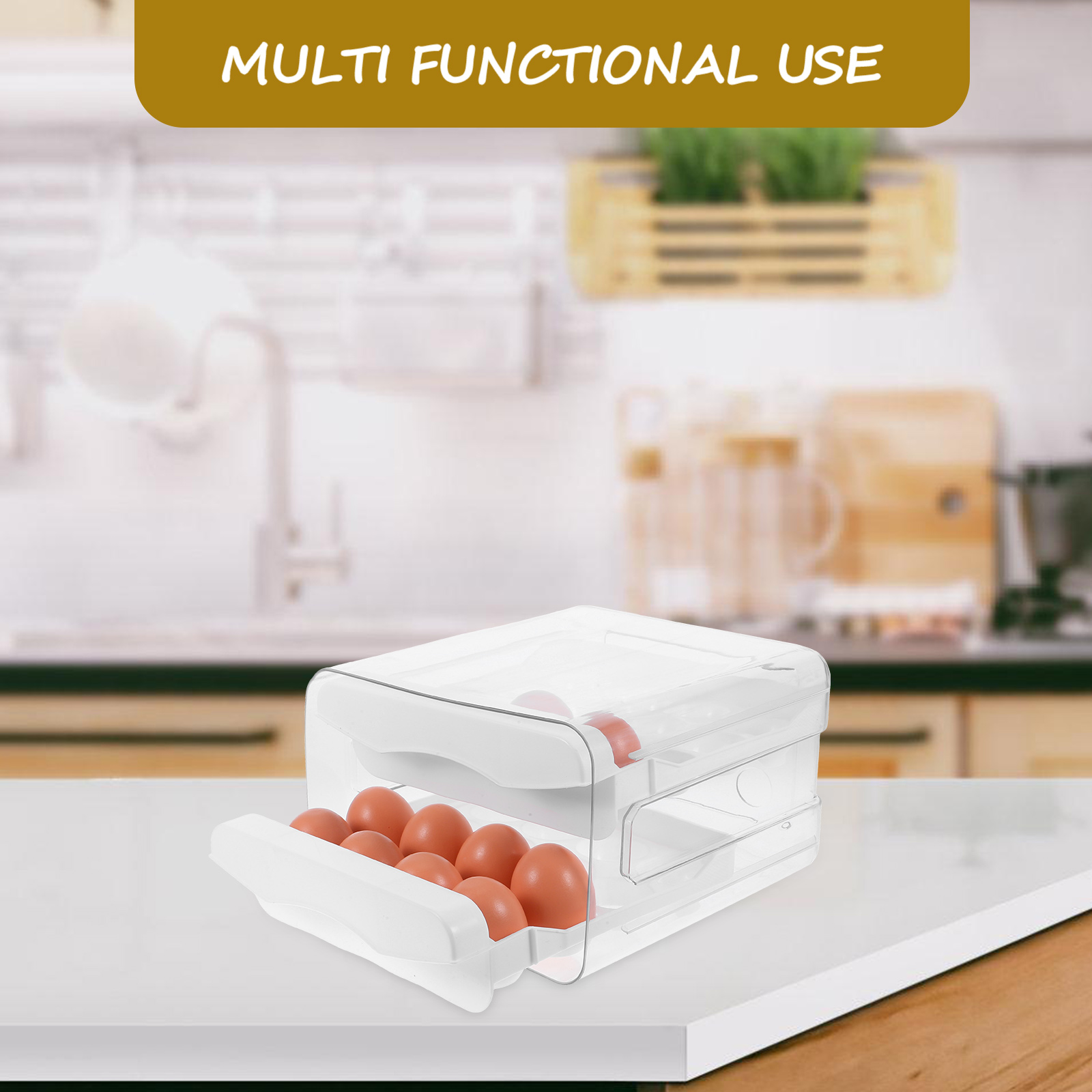 Homoyoyo Refrigerator Egg Storage Double Layer Egg Tray White 1Set