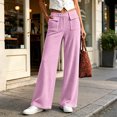 thumbnail image 7 of Wide Leg Pants for Women Winter Cotton Casual Fashion Solid Color Elastic Waist Double Pockets Zipper Button Pants Comfy Loose Casual Lounge Wide Leg Pants, 7 of 7