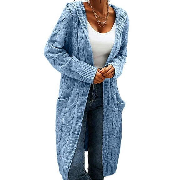 Sherrylily Women Cable Knit Cardigan Open Front Long Pocket Hooded Casual Outwear Sweater