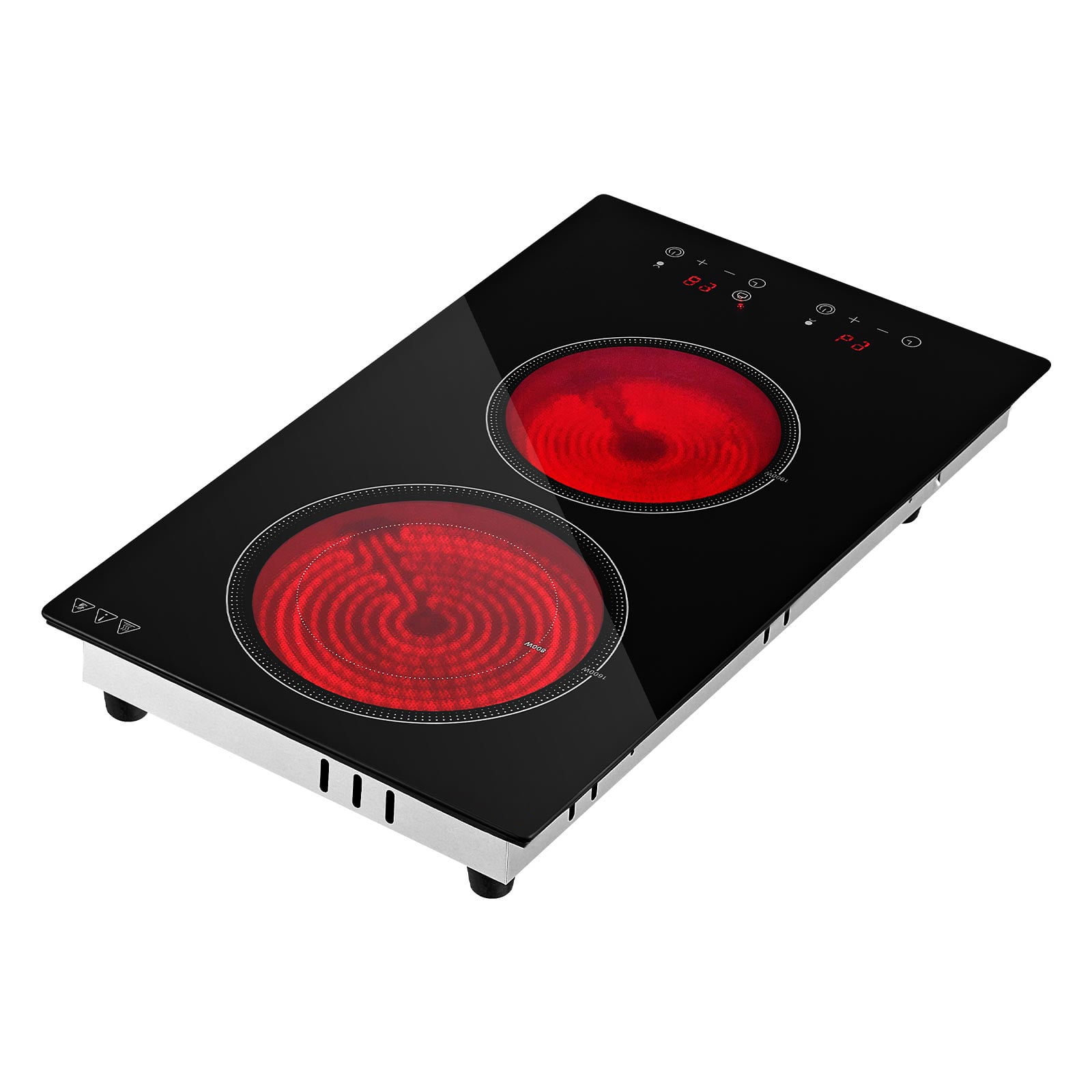 KFFKFF 12-Inch Electric Cooktop, 2-Burner Portable Stove, 1800W, 120V, Ceramic Countertop or Built-In Radiant Stove with 9 Heat Settings, Timer, Safety Lock, Overheat Protection, and Touch Controls