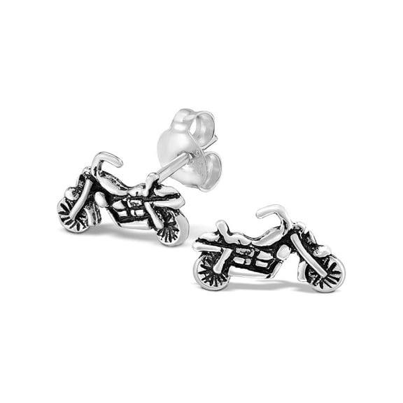 Classic Motorcycle Stud Earrings in 925 Sterling Silver | Minimalist Biker Jewelry Gift for Women | Everyday Casual Statement