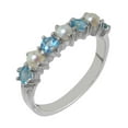 thumbnail image 1 of LBG British Made 10k White Gold Cultured Pearl & Blue Topaz Womens Eternity Ring - Size 5.25 - 33 size options, 1 of 7