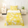 thumbnail image 2 of Manfei Cartoon Pug Paw Twin Sheets, Dog Bone Silhouette Bedding, Yellow White, 3 Pieces, 1 Flat Sheet, 1 Fitted Sheet and 1 Pillowcase, 2 of 6