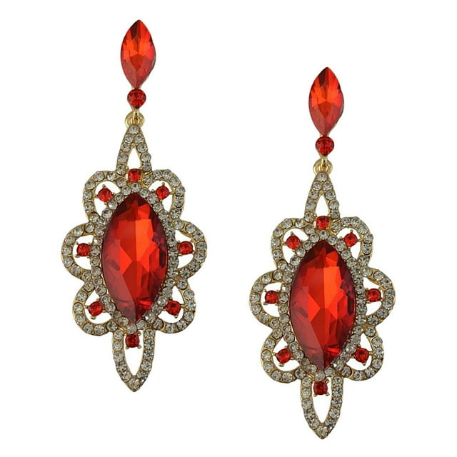 Tachiuwa Behomian Statement Rhinestone Dangle Earrings Wedding Party Jewelry Red