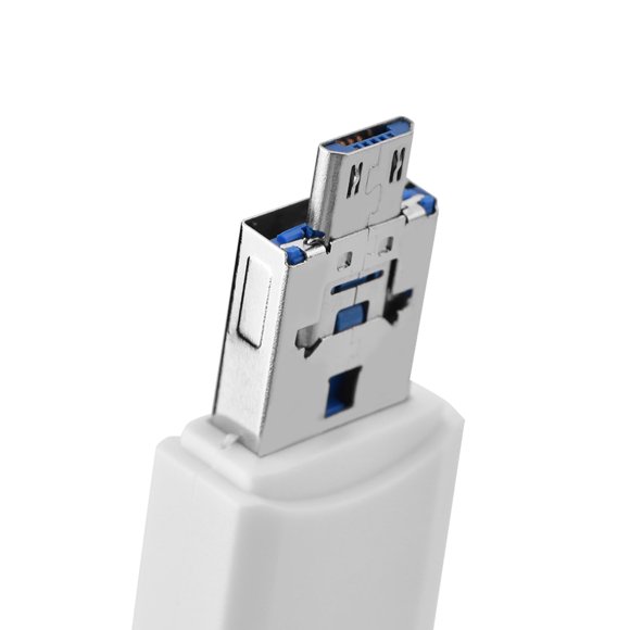 Lector de tarjetas de memoria OTG 3 en 1 tipo C + puerto micro USB para tarjetas de memoria pequeñas de almacenamiento de memoria de color blanco