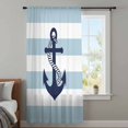 thumbnail image 4 of Aqua Stripe Nautical Sheer Curtains 72 Inches Long, Navy Blue Anchor Summer Coastal Light Filering Curtains, Breathable Simi Curtain Privacy Drapes for Living Room Bedroom Window Treatment, 4 of 9