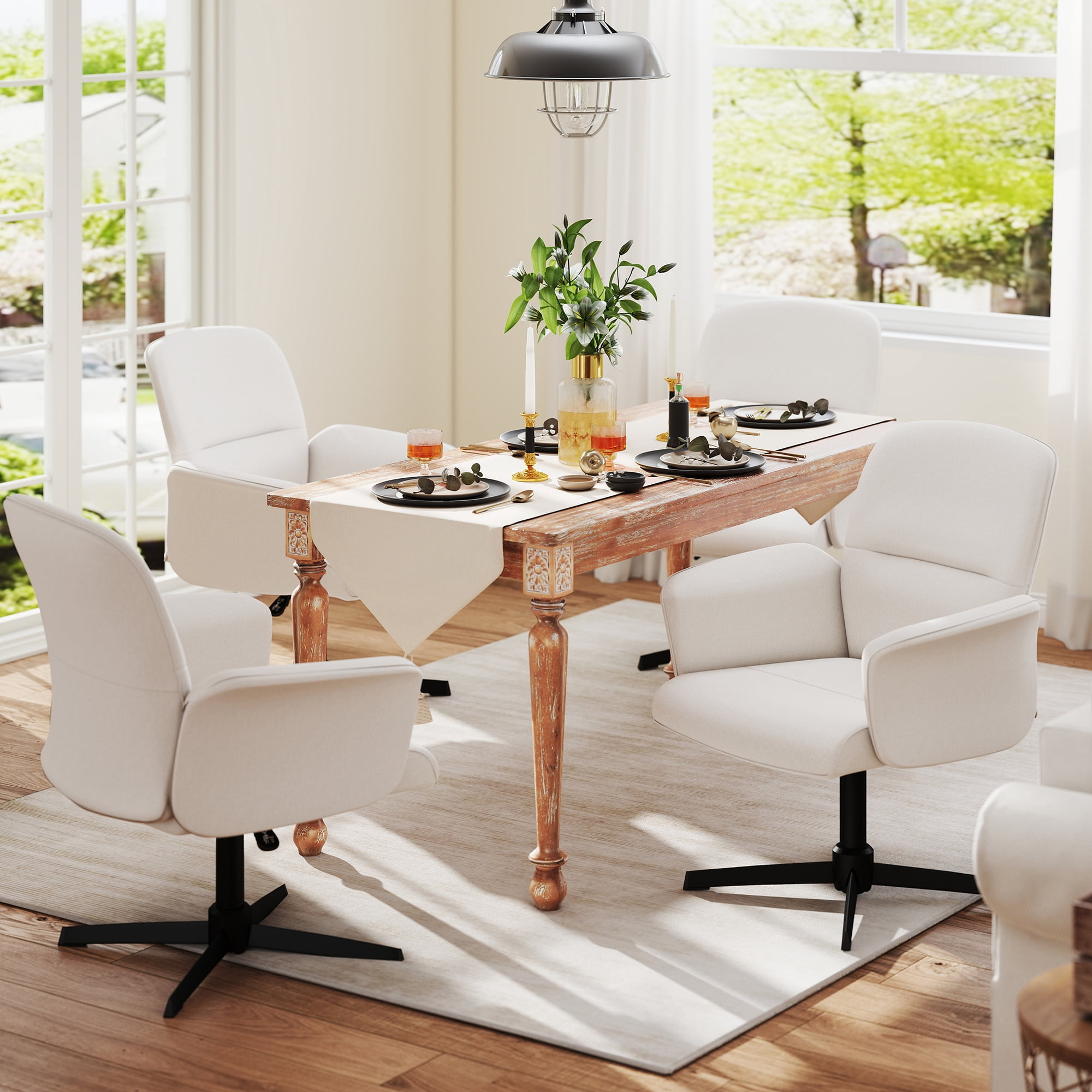 Homy Casa Swivel Dining Chair, Adjustable Height Accent Chair for Kitchen Dining Room, Off-White