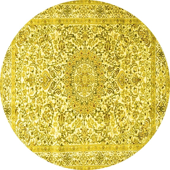 Ahgly Company Machine Washable Indoor Round Persian Yellow Traditional Area Rugs, 4' Round