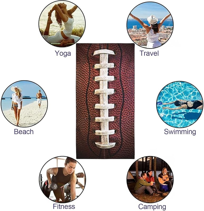 Football Beach Towel Oversized 71x36IN Quick Dry Sand-Free Sports Towels for Swim Pool Camping Travel