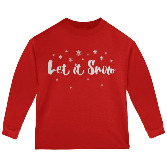 Christmas Let it Snow Script Snowflakes Toddler Long Sleeve T Shirt Red 4T