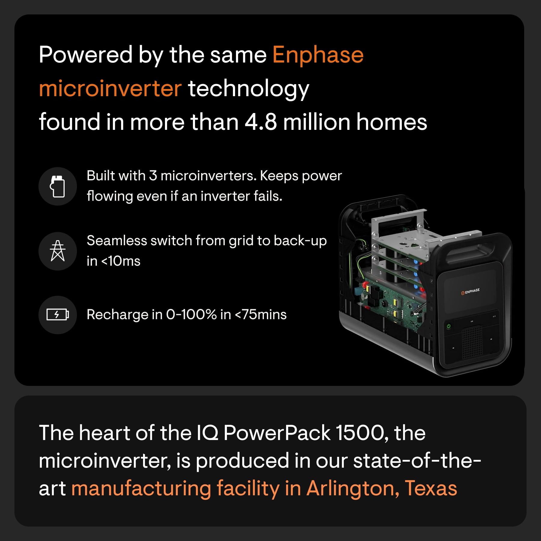 Enphase IQ PowerPack 1500 Wh Portable Power Station | UL 9540A Certified Solar Generator | Home Backup Power Outage | LFP Battery | IQ8 Microinverters | Enphase App | 11 Ports 1500 W