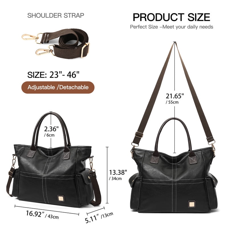 GAEKEAO Women's Shoulder Bag Plain Vintage Metal Buckle Zip Large Capacity Travel Tote Bag adjustable strap satchel Crossbody Handbag