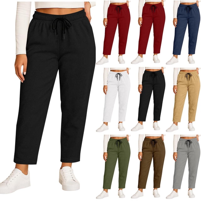 Pincandy Women's Plus Size Solid Color Fashion Elastic Waist Corduroy Wide Leg Pants with Pockets, Loose Fit, Casual & Daily Wear