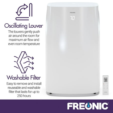Freonic - 10,000 BTU Portable Air Conditioner | AC for Rooms up to 450 Sq.Ft. | LED Display | Sleep Mode | Dehumidifier - White
