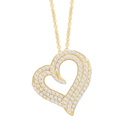 1 Carat (Cttw) Triple Heart Moissanite Heart Pendant Necklace for Women in 18K Yellow Gold Plated Sterling Silver Lab Created Diamond (D Color, VVS1 Clarity) Jewelry Gift For Her