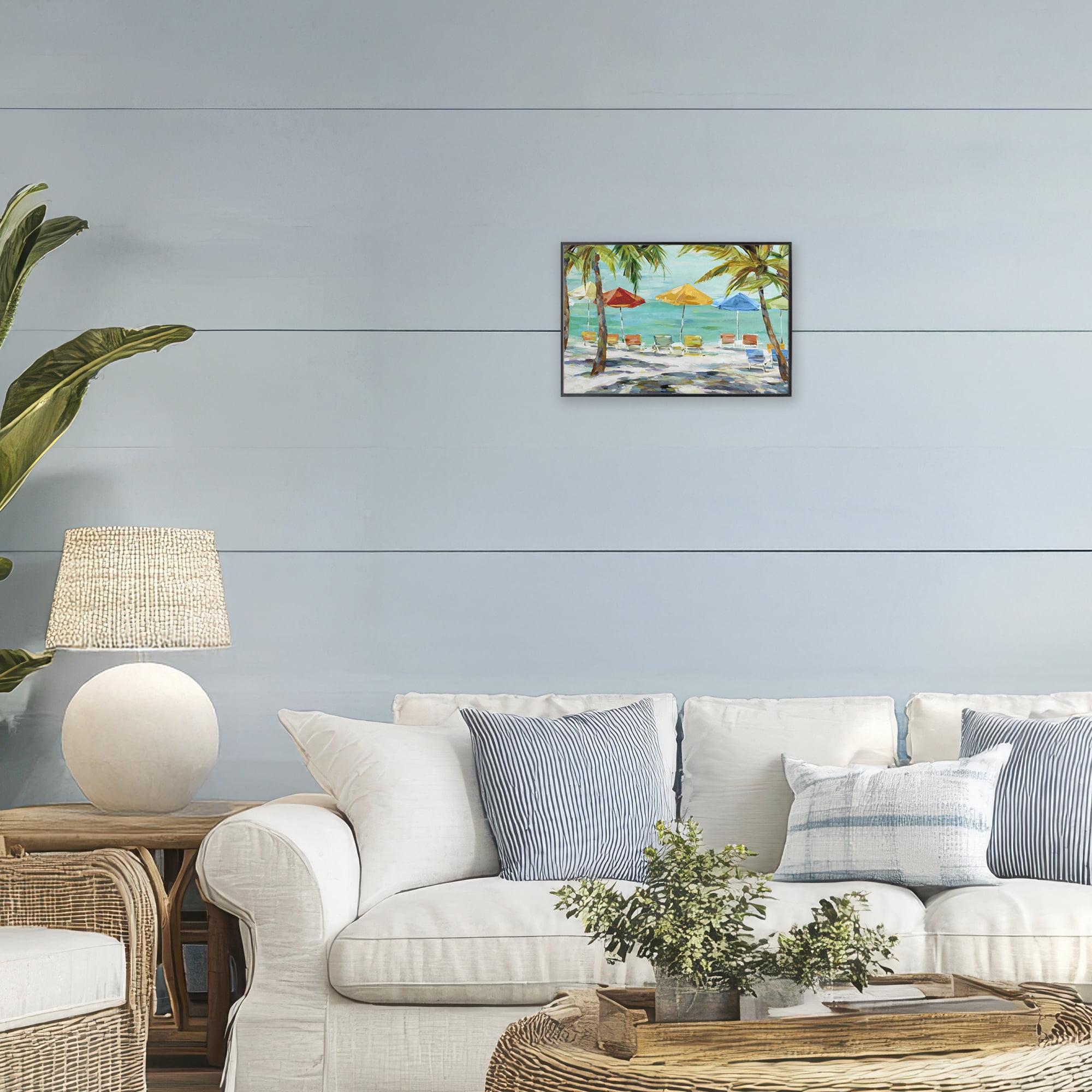 Stupell Industries Umbrellas Under the Palms Black Framed Giclee Art, design by Lorenzo Collective