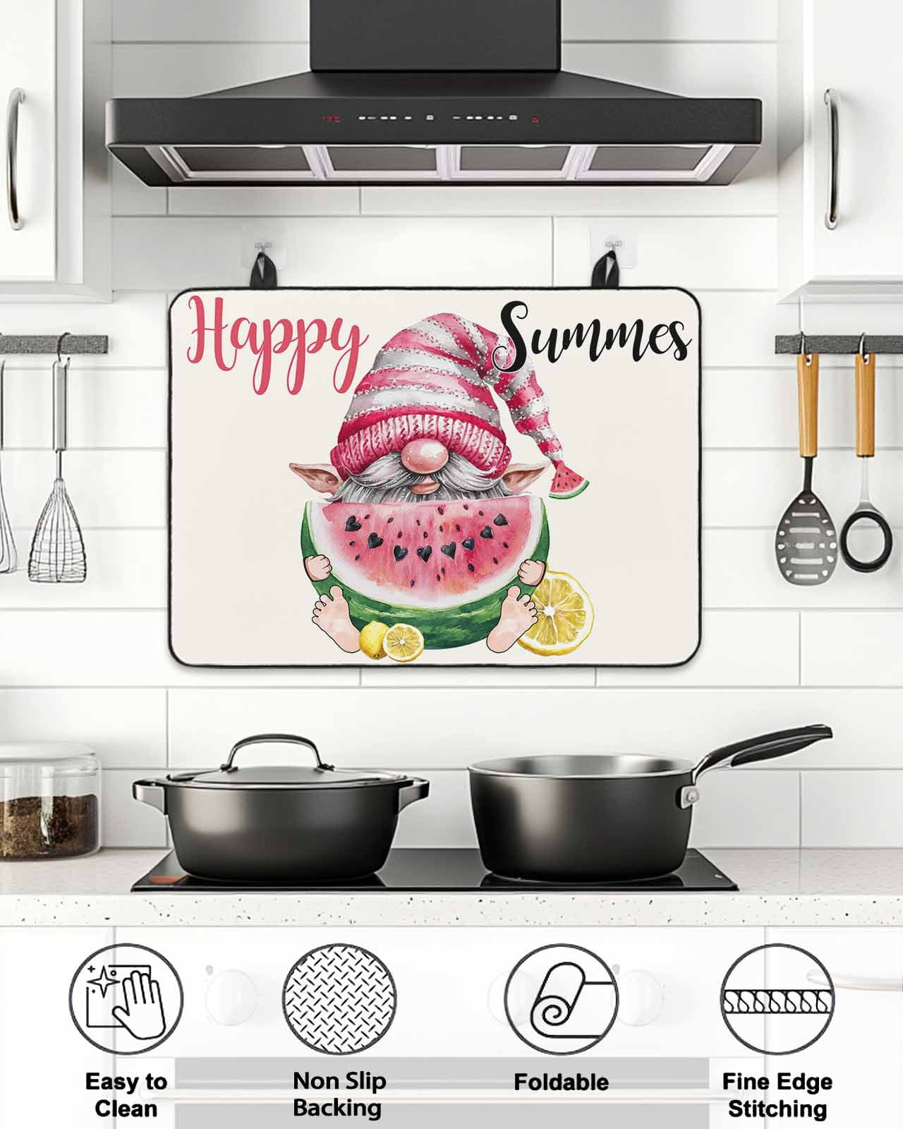 Stove Top Covers for Electric Stove 28.5x20.5 Inches, Cute Gnomes Heat Insulation Fireproof Glass Cooktop Protector, Red Watermelon Summer Country Rustic Retro Countertop Stovetop Cover for Kitchen