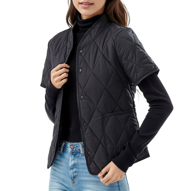 Women's Lightweight Short Sleeve Down Jacket with Two Pockets for All Seasons Comfort