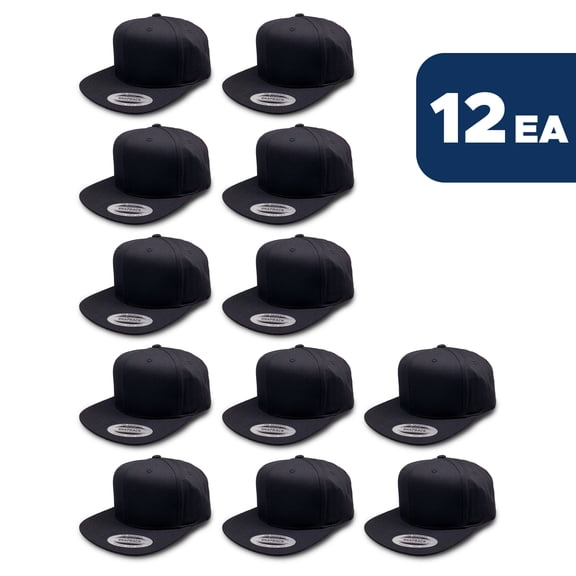 L2K Men's Youth Pro Style Cotton Twill Snapback Hats ( Ages 6-14) 6308B Black 12PACK