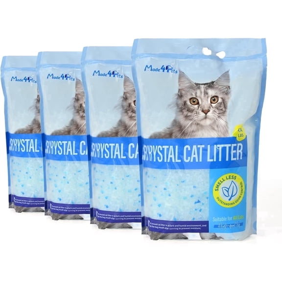 Made4Pets Cat Litter Crystals, Non Clumping No scooping Low Dust, Low Tracking, Lightweight, Dehydrates Waste, 4 Packs