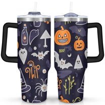 Halloween Coffee Tumble Happy Halloween Pumpkin Ghost Coffee Travel Mug with Straw,Thermal with Lids for Hot and Cold Drinks for Outdoor Sports Wedding 40 oz Spooky Cup