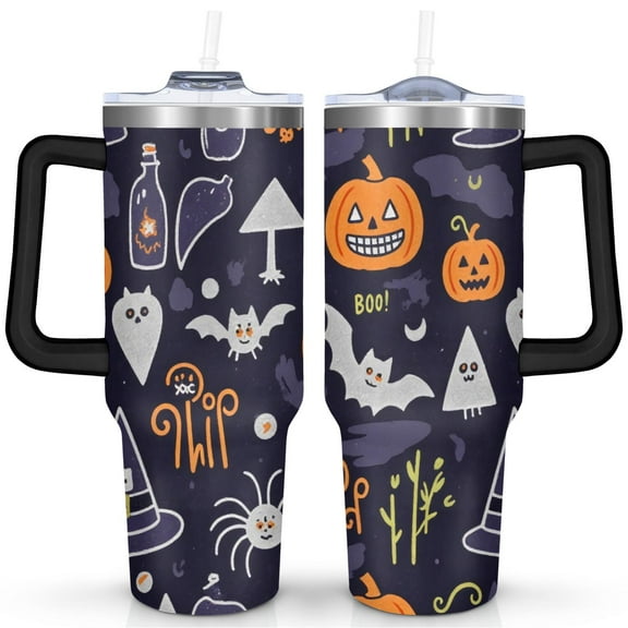 Halloween Coffee Tumble Happy Halloween Pumpkin Ghost Coffee Travel Mug with Straw,Thermal with Lids for Hot and Cold Drinks for Outdoor Sports Wedding 40 oz Spooky Cup