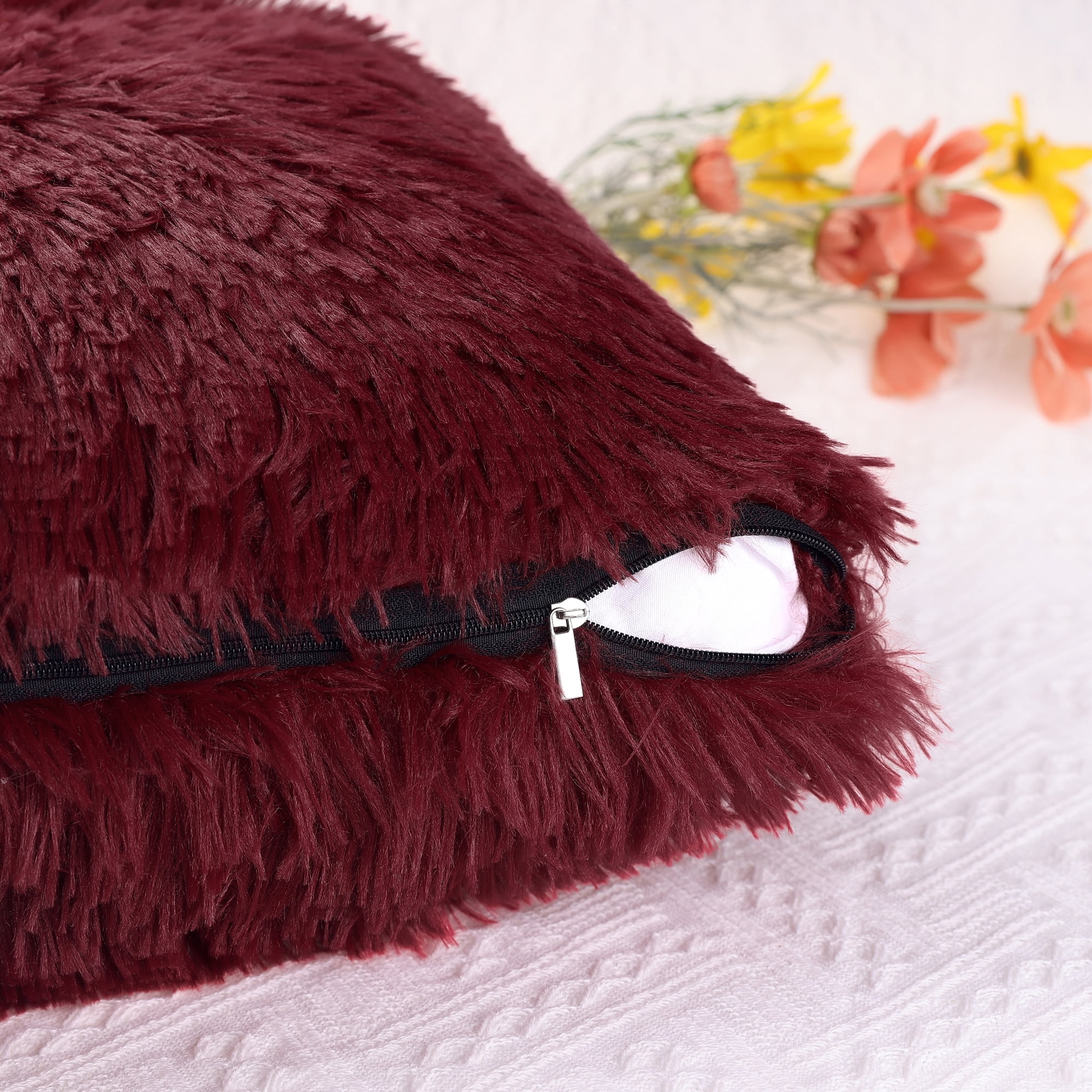 Unique Bargains Soft Modern Home Decor Plush Decorative Throw Pillow Covers (2 Count) Claret 18" x 18"
