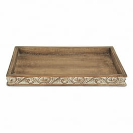 Distressed Finish Wood Tray With Side Carvings Distressed Finish Wood Tray With Side Carvings