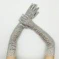 thumbnail image 4 of BWASD Womens Sparkly Gloves Long Gloves Elbow Length Sequins Elastic Glitter Bling Performance Gloves Fashion Dress Up Rave Party Silver, 4 of 5