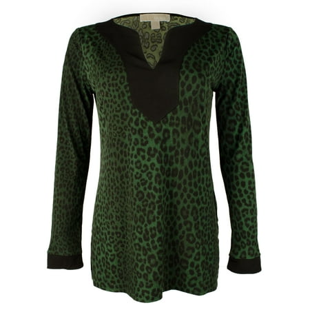 Women's Printed Jersey Knit V-Neck Tunic Shirt Blck XS