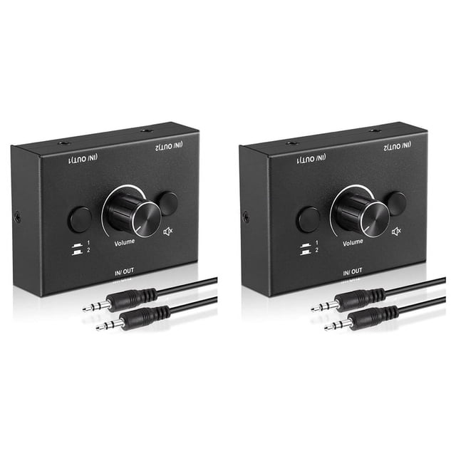 2 Set 3.5mm Audio Switcher, 2 Input 1 Output/1 Input 2 Output Audio Splitter Switcher, Switcher Box,One-Key Mute Button,2 x 3.5mm Audio Switch Switcher 2 x 3.5mm Audio Cable,Black