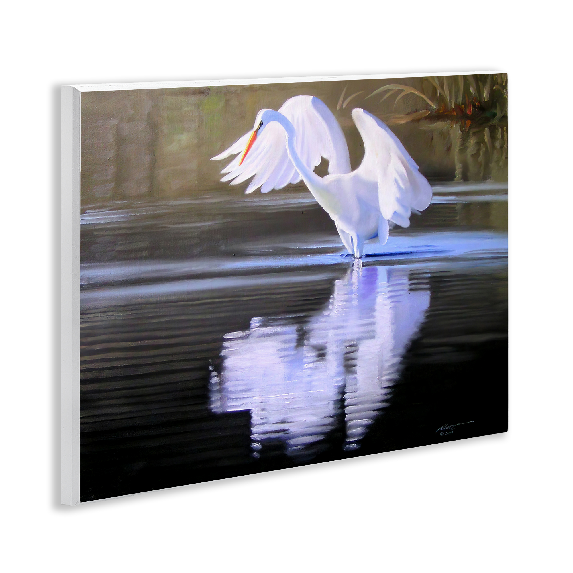 Stupell Industries Egret with Water Ripples Animals & Insects Painting Unframed Art Print Wall Art, 14 x 11