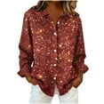 thumbnail image 3 of jobturf Button Down Shirts for Women Dressy Casual Sparkle Party Tops Lightweight Basic Tees Fall Winter Fashion Collared Long Sleeve Blouses, 3 of 7