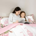 thumbnail image 4 of Feelyou Pink Castle Print Bedding Comforter Set 7 Pieces for Kids, Romantic Spring Rose Floral Full Bedding Set, Fairy Tale Princess Reversible Fitted Sheet Flat Sheet, Luxury Bedroom Decor, 4 of 7