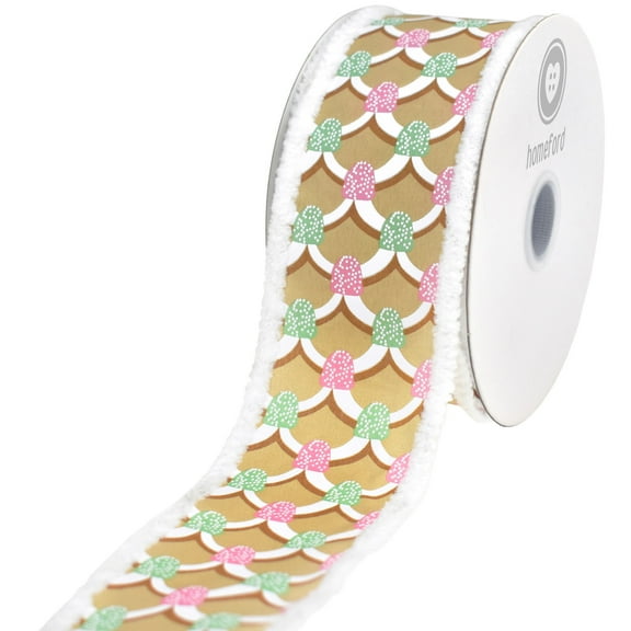Homeford Christmas Gingerbread Roof Fuzzy Edge Wired Ribbon, Pink, 2-1/2-inch, 10-yard