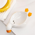 thumbnail image 2 of Jabonera, bonita jabonera con forma de pato y desagüe, jabonera con drenaje automático, bandeja para jabón para ducha o baño, color blanco, 2 of 6