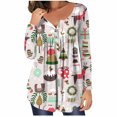 thumbnail image 2 of Puntoco Mujer Casual Navidad Impreso Jersey Cuello Redondo Manga Larga Botones Blusa tops Puntoco Puntoco-2343, 2 of 6
