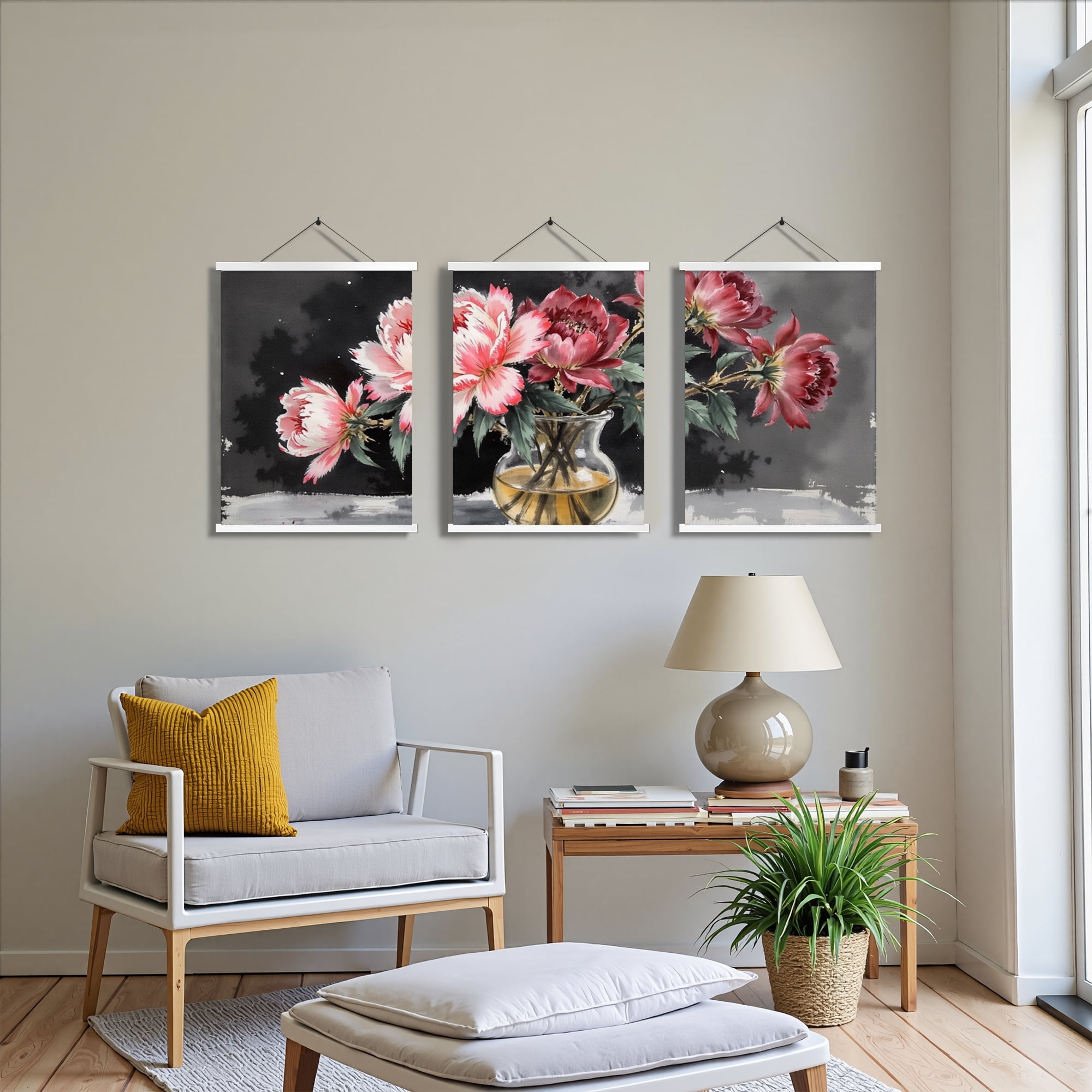 MAYEERTY Modern Abstract Wall Art Painting, Living Room Decor, White Hanging Rod Frame, 15.7"x11.8"