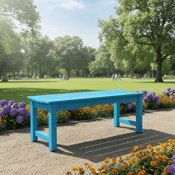 AwayHome 44"Weatherproof HIPS Outdoor Bench for 2-Person, Never Rot or Fade, Park Bench with Wood Grains,LightBlue