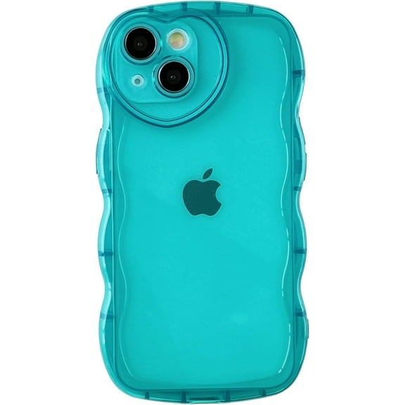 for iPhone 14 Pro Max Case, Curly Wave Shape Love Heart Camera Lens Protection Clear Soft Compatible with iPhone Case (Blue,iPhone 14 Pro Max)