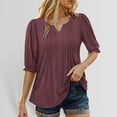 thumbnail image 3 of Lixiuxyad A Plain Colored Casual Top With Puffed Sleeves And A V Neck Five Quarter Sleeve T Shirt For Ladies Dressy Casual,Purple L, 3 of 7