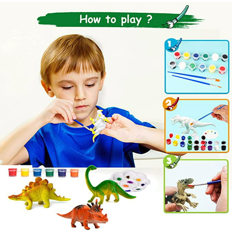 Dinosaur Painting Kit with 10Pcs Dinosaur Figures, Fun and Educational Painting  Kit for Kids, Paint Your Own Dinosaur Craft Set, Dinosaur Toys for Kids 3-5,  Easter Basket Stuffers 