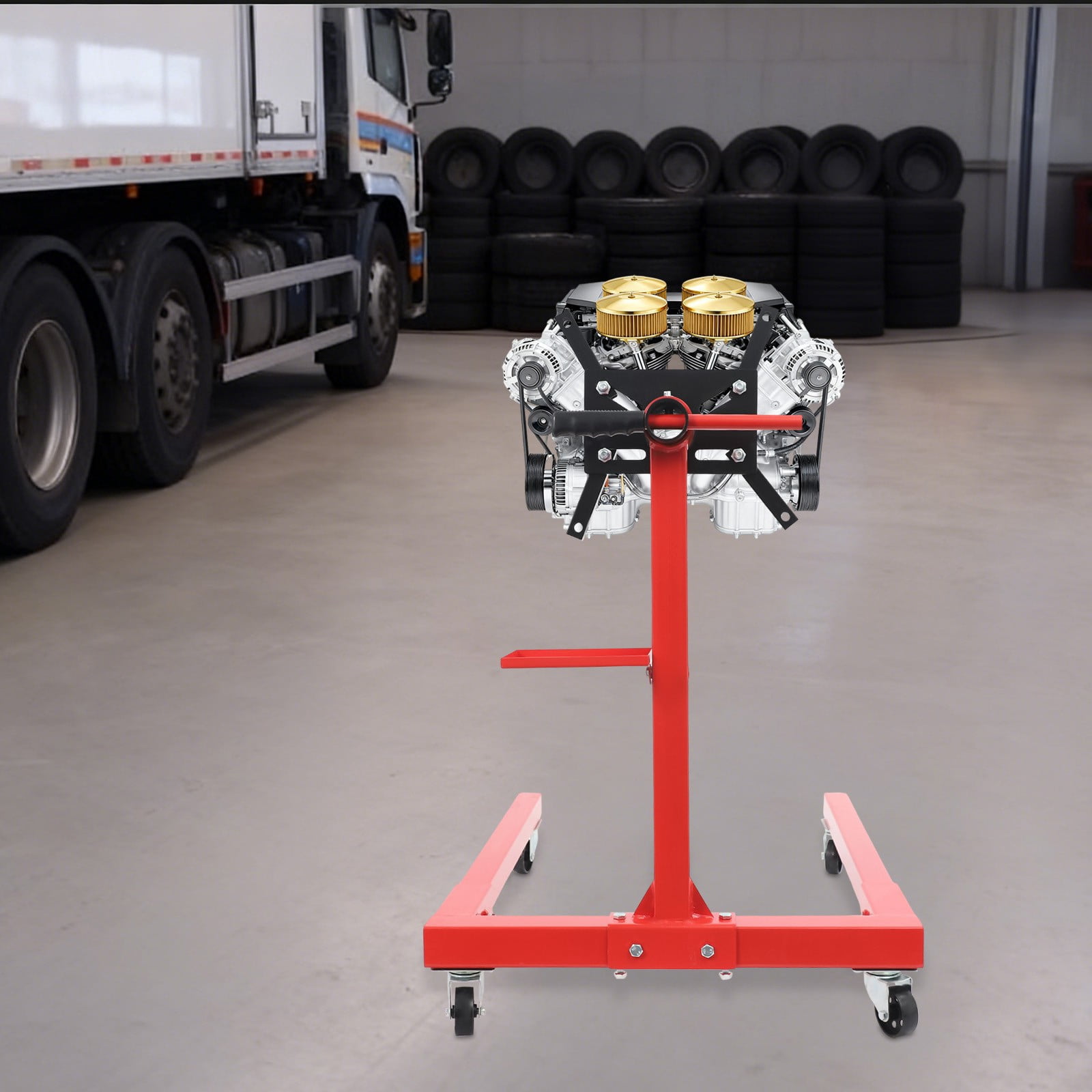 2000 LBS Modern Red Folding Engine Stand Vehicle Engine Block Stand 360 Degree Head 39.17*27.75*37.8in